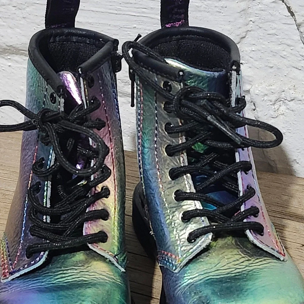 Dr. Martens 1460 T Kids Iridescent Rainbow Metallic Combat Boots Size 9 US
